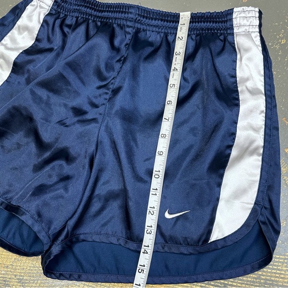 Nike Team Soccer Shorts Navy Blue Vintage Shiny Medium White Grey Tag - Picture 9 of 13